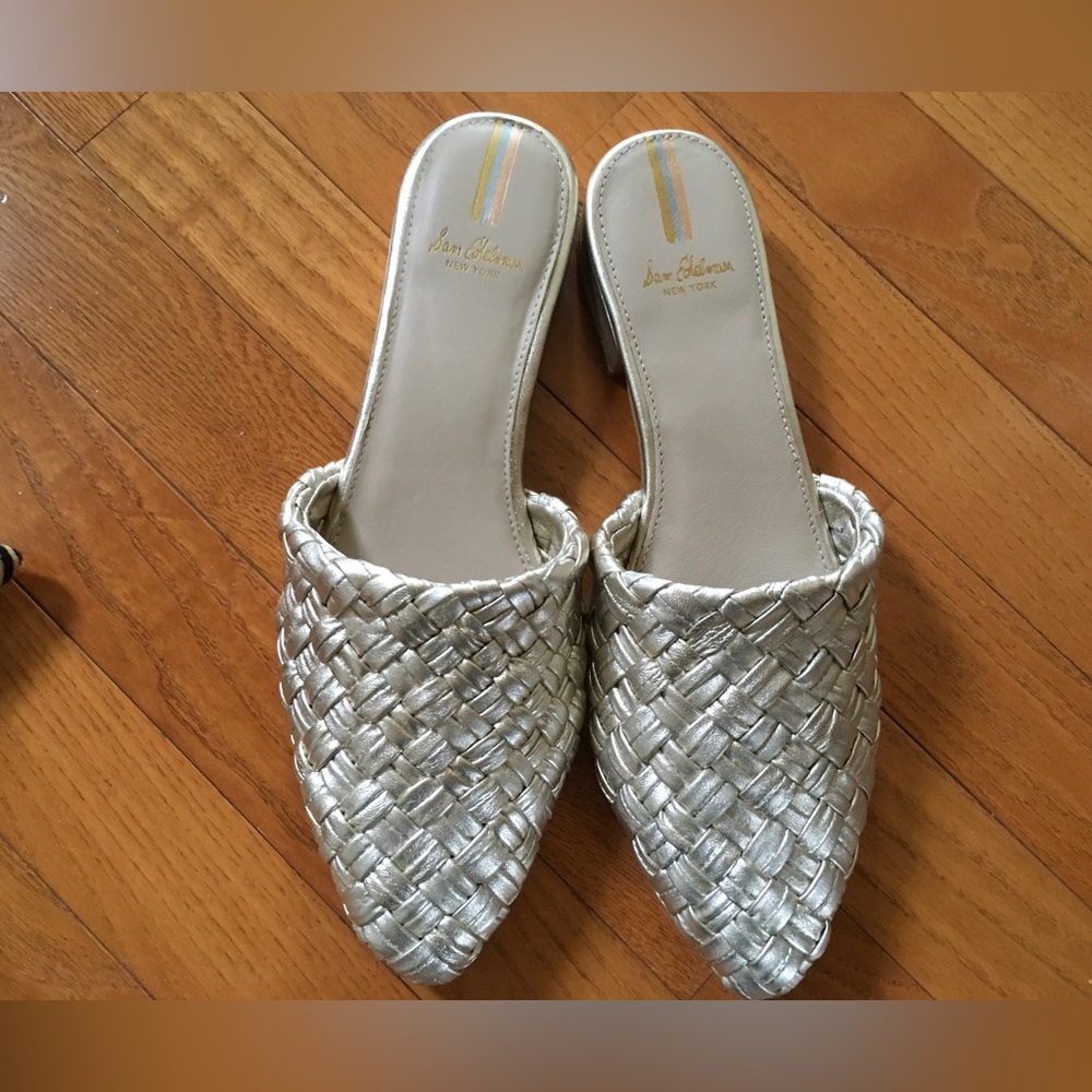 Sam Edelman Gold Braided Pointed Mule Slides